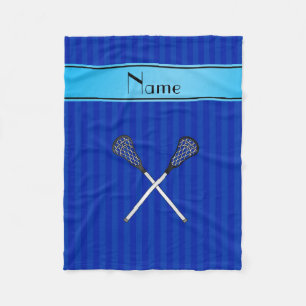 Personalised name lacrosse blue stripes fleece blanket