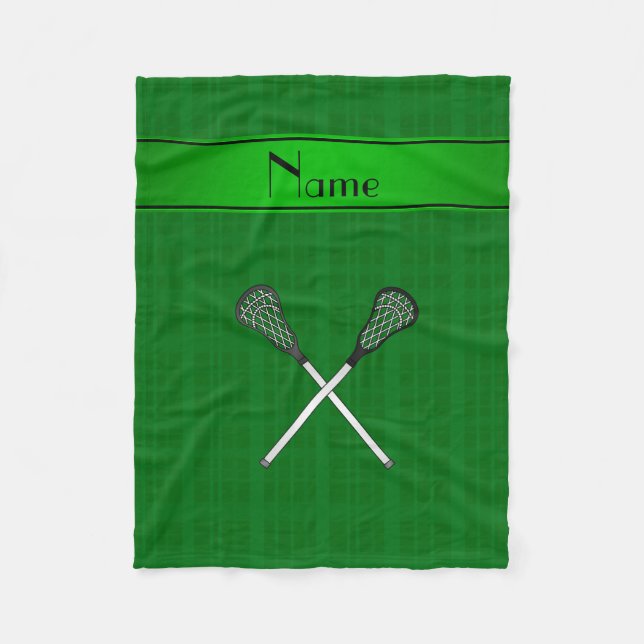 Personalised name lacrosse green plaid fleece blanket (Front)