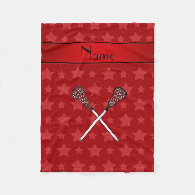 Personalised name lacrosse red stars fleece blanket (Front)