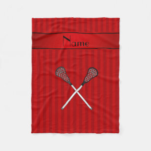 Personalised name lacrosse red stripes fleece blanket