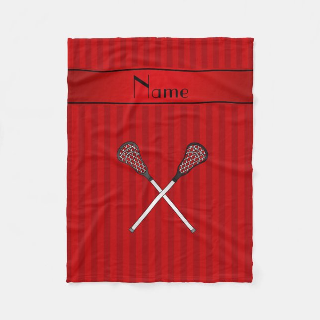 Personalised name lacrosse red stripes fleece blanket (Front)