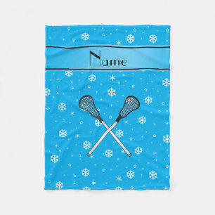 Personalised name lacrosse sky blue snowflakes fleece blanket