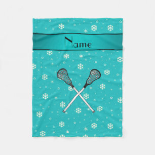 Personalised name lacrosse turquoise snowflakes fleece blanket