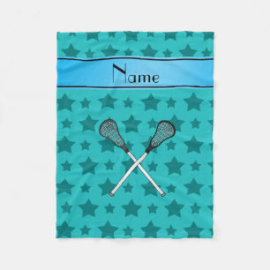 Personalised name lacrosse turquoise stars fleece blanket