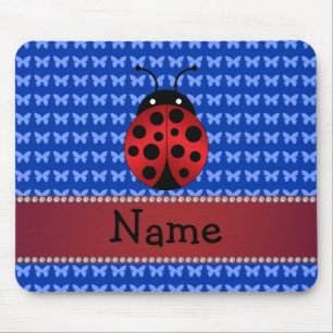 Personalised name ladybug blue butterflies mouse pad