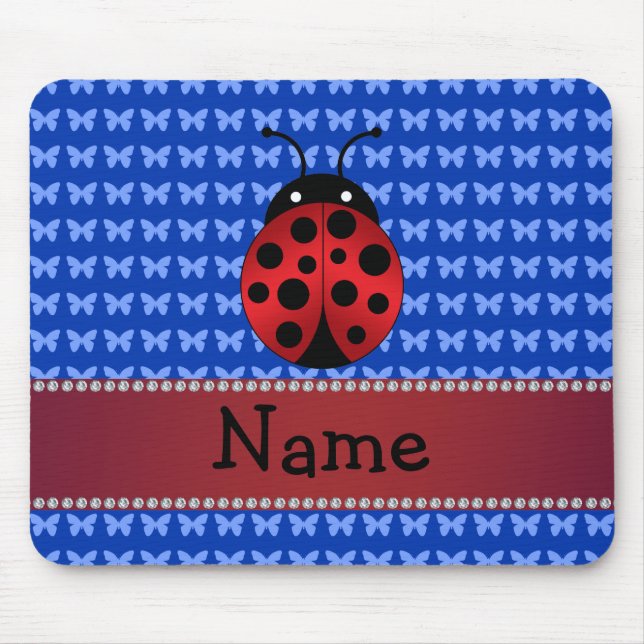 Personalised name ladybug blue butterflies mouse pad (Front)