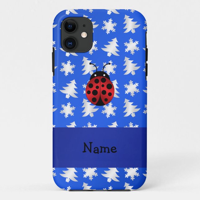 Personalised name ladybug blue snowflakes trees Case-Mate iPhone case (Back)