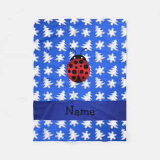 Personalised name ladybug blue snowflakes trees fleece blanket