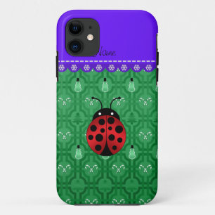 Personalised name ladybug green snowmen iPhone 11 case