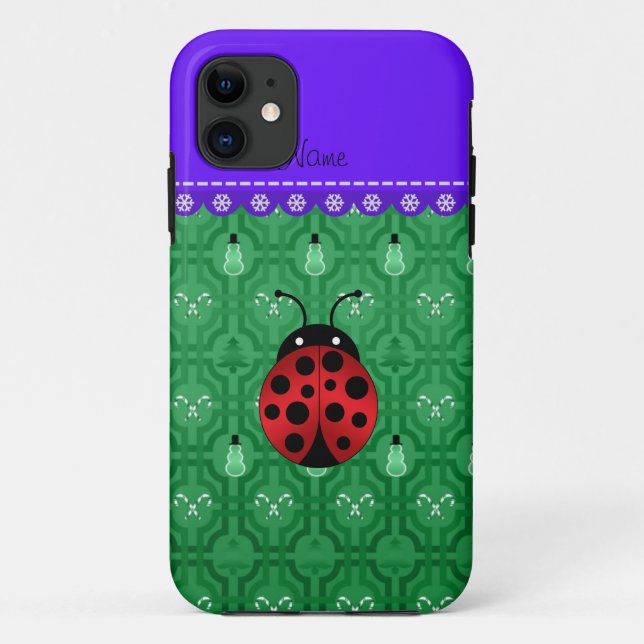 Personalised name ladybug green snowmen Case-Mate iPhone case (Back)