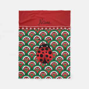 Personalised name ladybug half circles candy canes fleece blanket