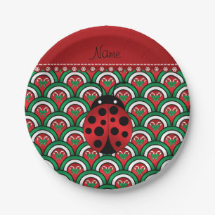Personalised name ladybug half circles candy canes paper plate