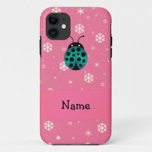 Personalised name ladybug light pink snowflakes iPhone 11 case