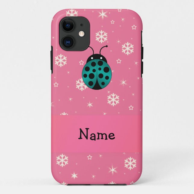 Personalised name ladybug light pink snowflakes Case-Mate iPhone case (Back)