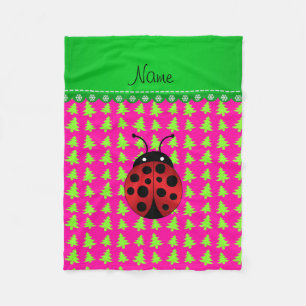Personalised name ladybug pink green trees fleece blanket