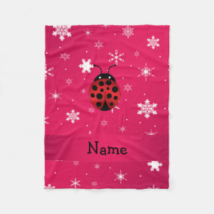 Personalised name ladybug pink snowflakes fleece blanket