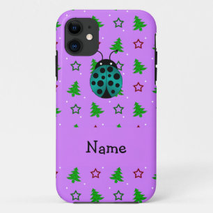 Personalised name ladybug purple christmas trees iPhone 11 case