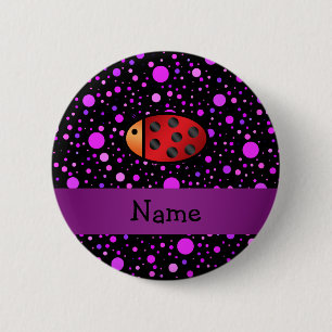 Personalised name ladybug purple polka dots 6 cm round badge