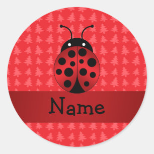 Personalised name ladybug red christmas trees classic round sticker
