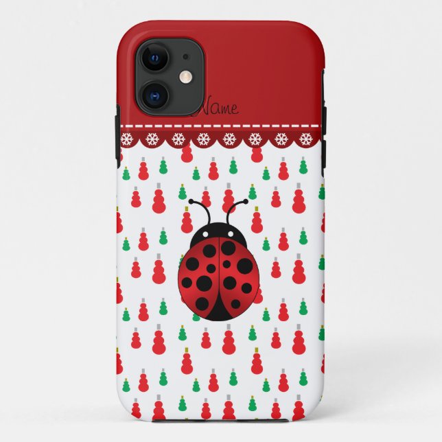 Personalised name ladybug red green snowmen Case-Mate iPhone case (Back)