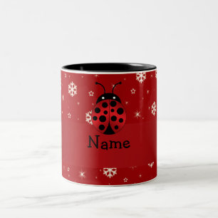 Personalised name ladybug red snowflakes Two-Tone coffee mug