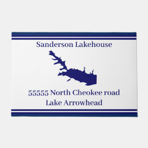 Personalised Name Lake Arrowhead Map Navy Blue Doo Doormat