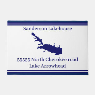 Personalised Name Lake Arrowhead Map Navy Blue Doo Doormat