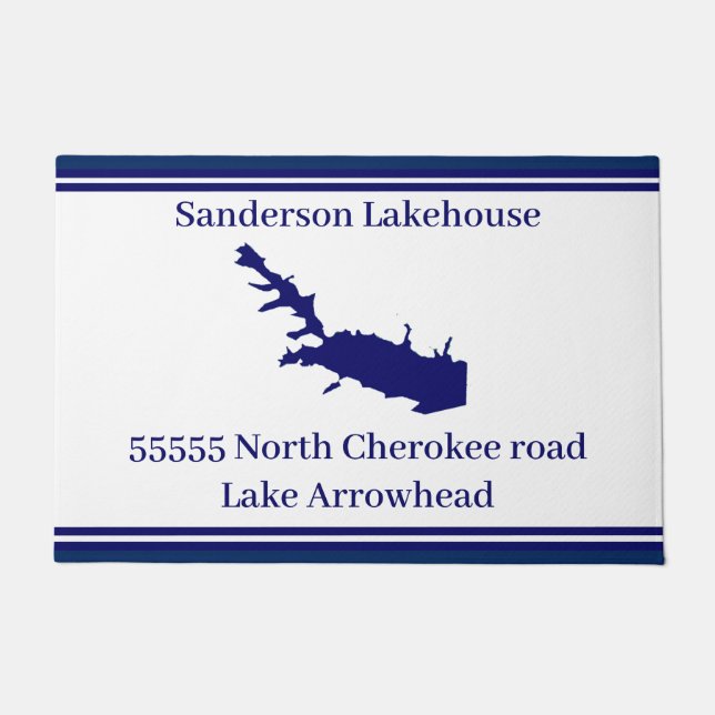 Personalised Name Lake Arrowhead Map Navy Blue Doo Doormat (Front)