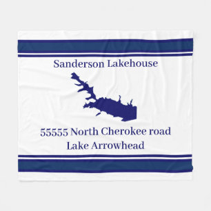 Personalised Name Lake Arrowhead Map Navy Blue  Fleece Blanket