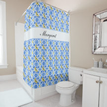 Personalised Name Lemon Azulejo Blue Tile Pattern