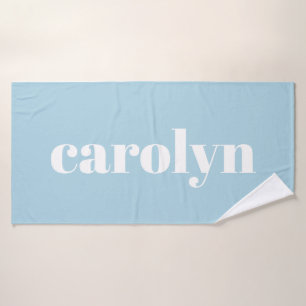Personalised Name Light Blue Retro Typography Bath Towel