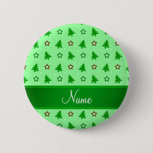 Personalised name light green christmas stars 6 cm round badge