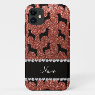 Personalised name light orange glitter dogs iPhone 11 case