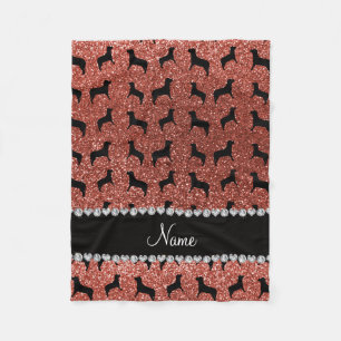 Personalised name light orange glitter dogs fleece blanket