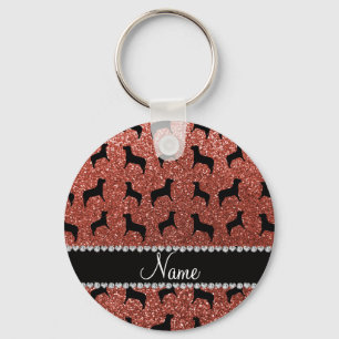 Personalised name light orange glitter dogs key ring