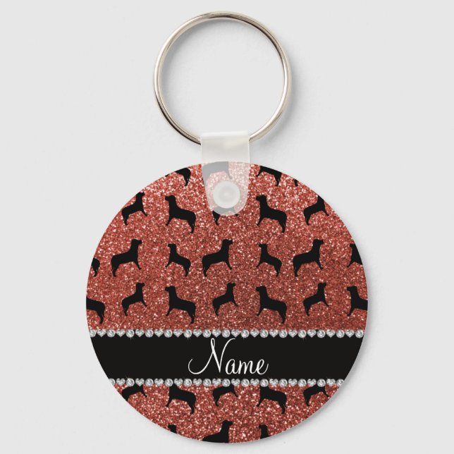 Personalised name light orange glitter dogs key ring (Front)