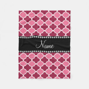 Personalised name light pink quatrefoil pattern fleece blanket