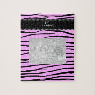 Personalised name Light pink zebra stripes Jigsaw Puzzle