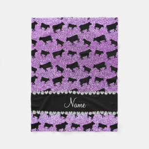 Personalised name light purple glitter cows fleece blanket