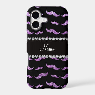 Personalised name light purple glitter moustaches