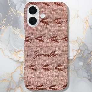 Personalised Name Linen Toile Powder Pink Stripes iPhone 16 Case
