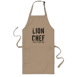 Personalised Name Lion Chef Black & Khaki Long Apron