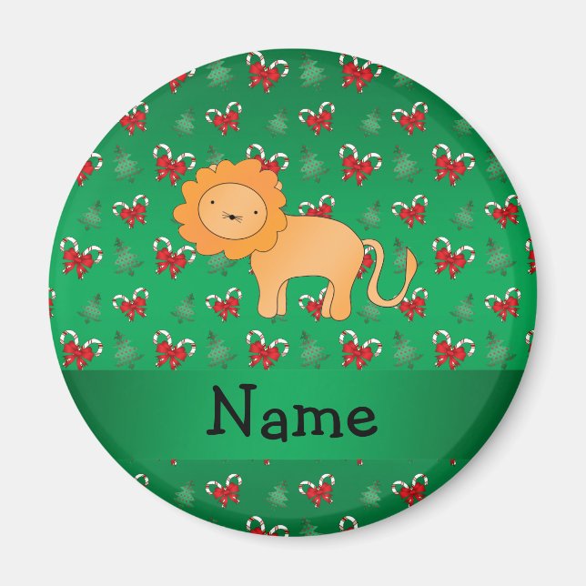 Personalised name lion green candy canes bows magnet (Front)