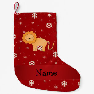 Personalised name lion red snowflakes small christmas stocking