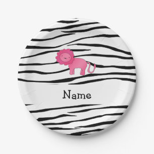 Personalised name lion zebra stripes paper plate