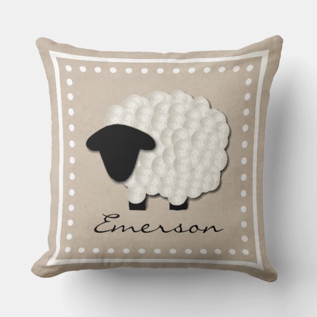Personalised Name Little Lamb Nursery Pillow (Front)