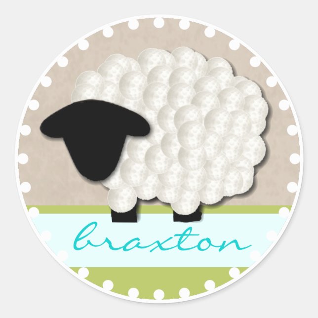 Personalised Name Little Lamb Stickers (Round) (Front)