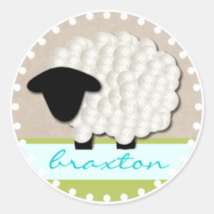 Personalised Name Little Lamb Stickers (Round)