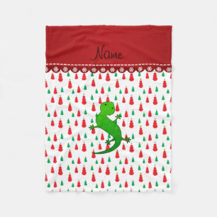 Personalised name lizard green red snowmen fleece blanket