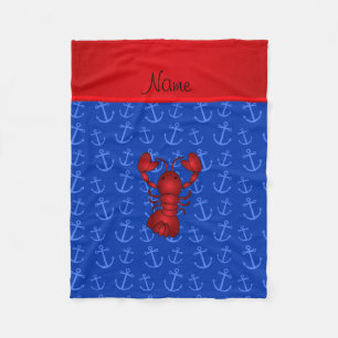 Personalised name lobster blue anchors fleece blanket